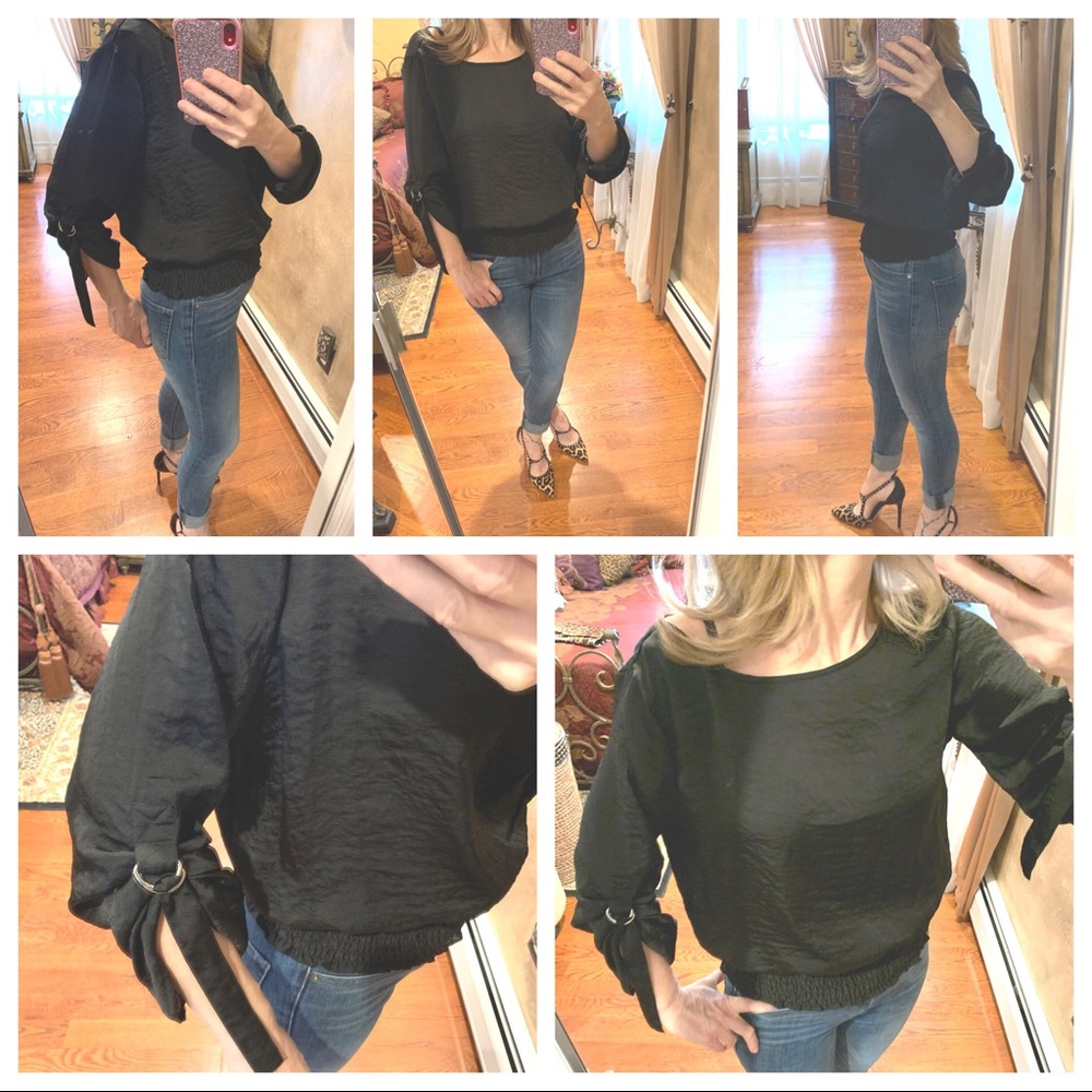 Michael Kors Elastic Wideband Blouse W/ Adjustable Toggle Sash Detail Sleeve